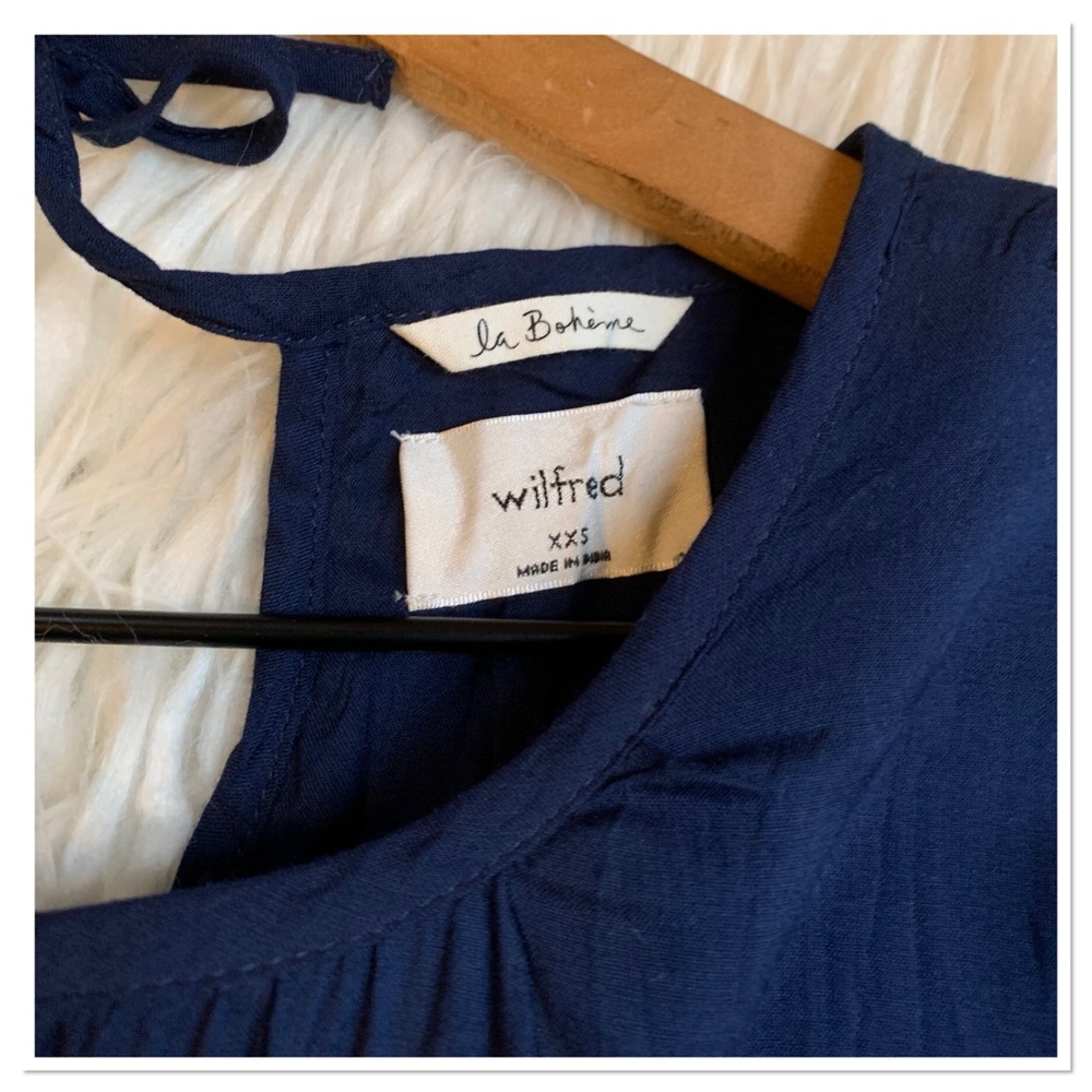 Aritzia Wilfred Sidonie Dress Tiered Babydoll Flutter Sleeve Blue Size XXS - Picture 8 of 9